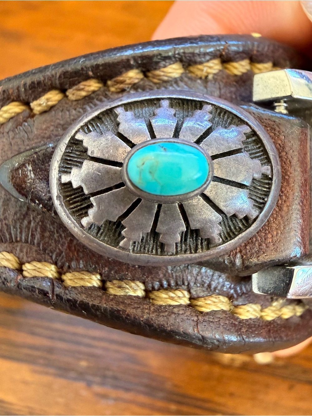 SAAD Turquoise Sterling Leather Belt Watch - Picture 8 of 9